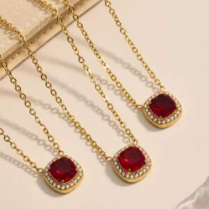 1 Piece Classic Square Stainless Steel Waterproof Gold Color Red Zircon Women's Jewelry Sets h5 Picture3