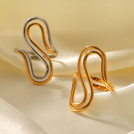 Casual Geometric Stainless Steel Waterproof Gold Color Women's Adjustable Rings