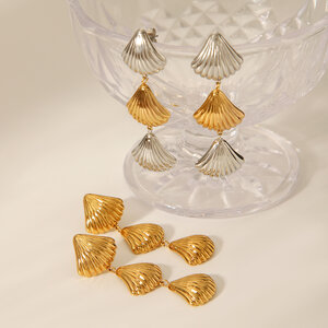 1 Pair Simple Daily Shell Stainless Steel Waterproof Gold Color Women's Stud Earrings h5 Picture5