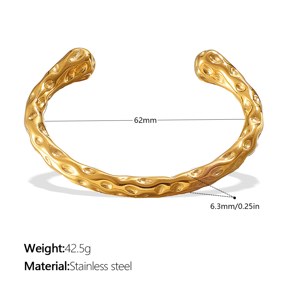 1 Piece Plaid Stainless Steel Waterproof Gold Color Cuff Bangle Picture2