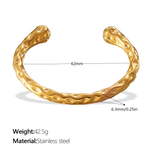 1 Piece Plaid Stainless Steel Waterproof Gold Color Cuff Bangle h5 Picture2