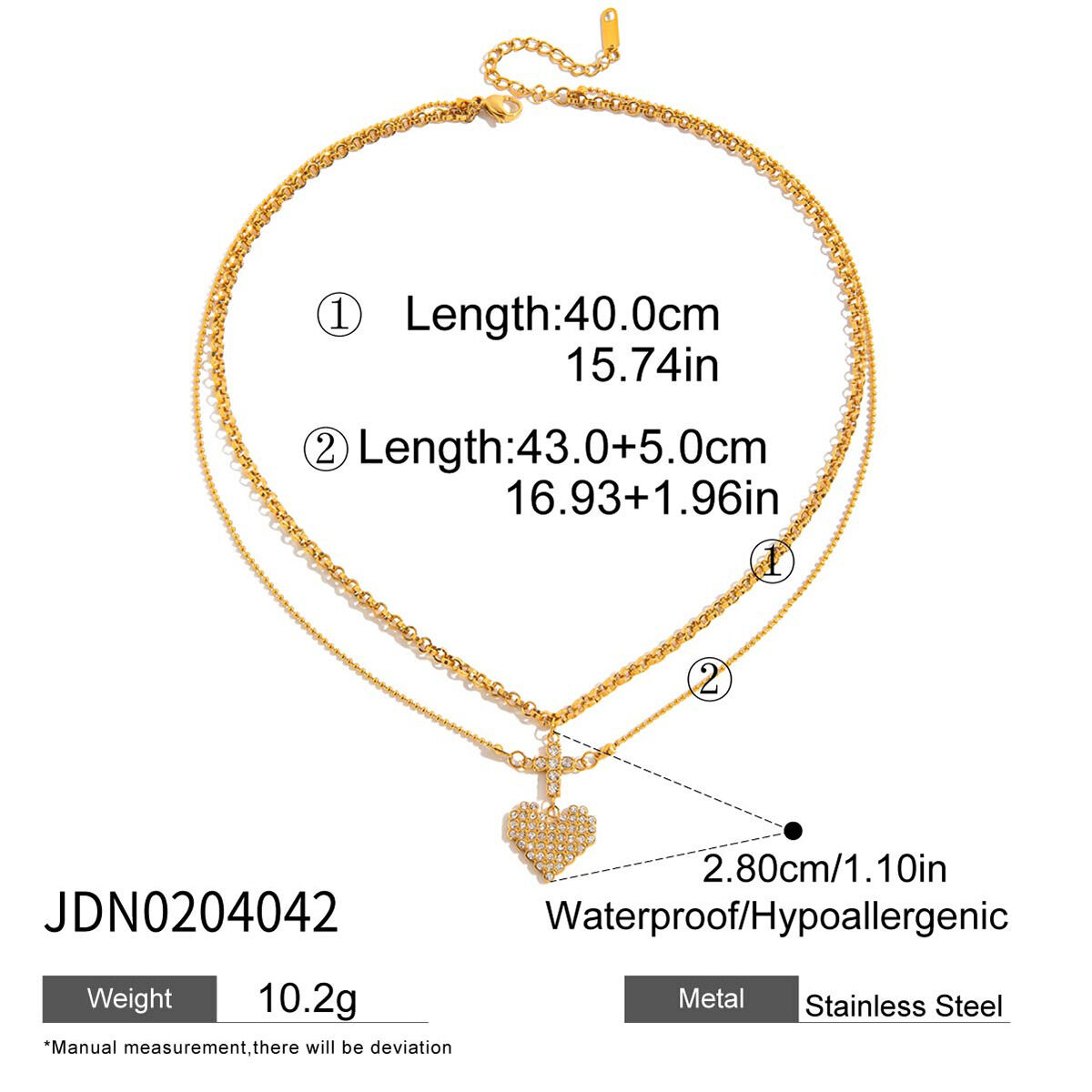 1 Piece Romantic Heart Stainless Steel Waterproof Gold Color Women's Layered Necklaces h5 Picture2