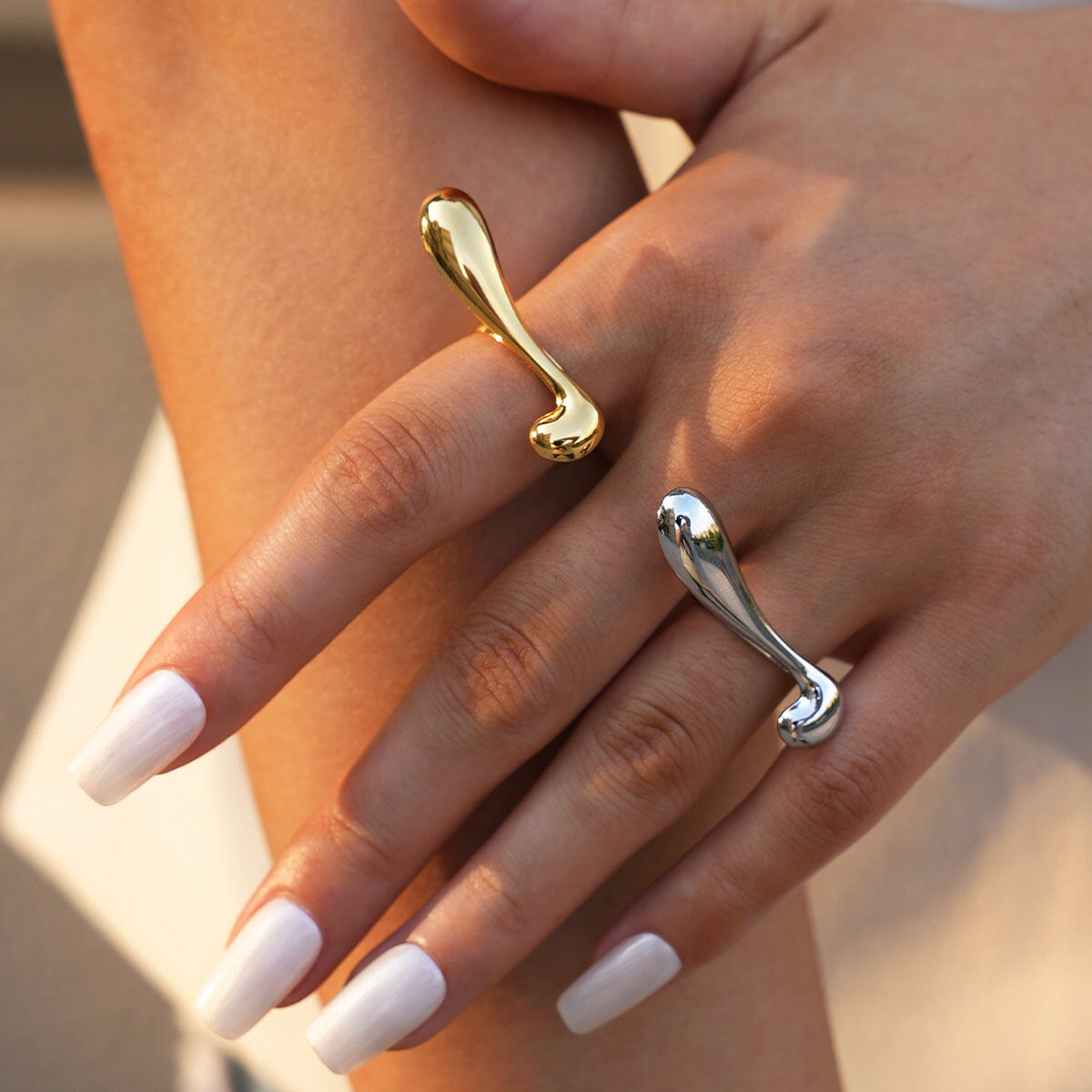 1 Piece Simple Irregular Shape Stainless Steel Waterproof Gold Color Statement Rings 2