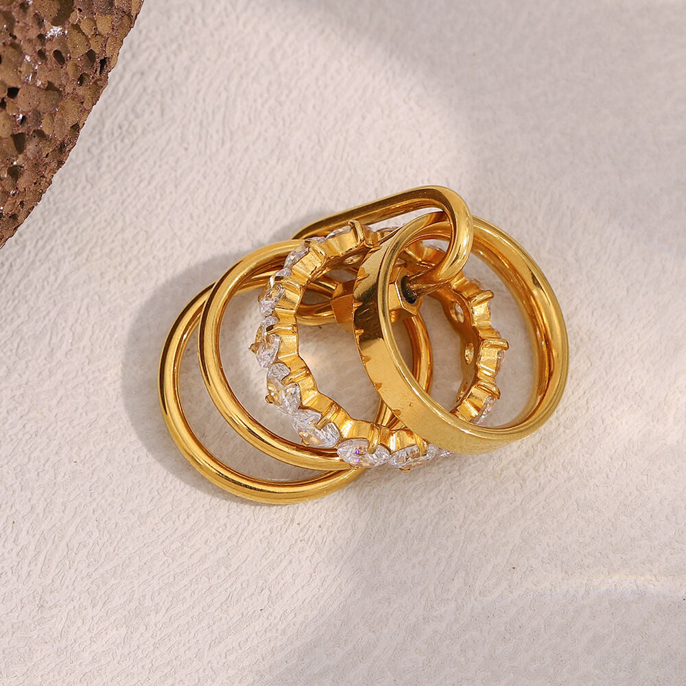 1 Piece Luxurious Series Casual Circle Stainless Steel Waterproof Women's Gemstone Rings h5 Picture4