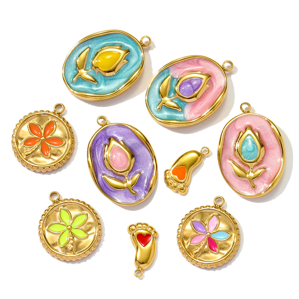 1 pezzo di lusso serie fai da te fiore in acciaio inossidabile impermeabile color oro ciondoli da donna h5Immagine4