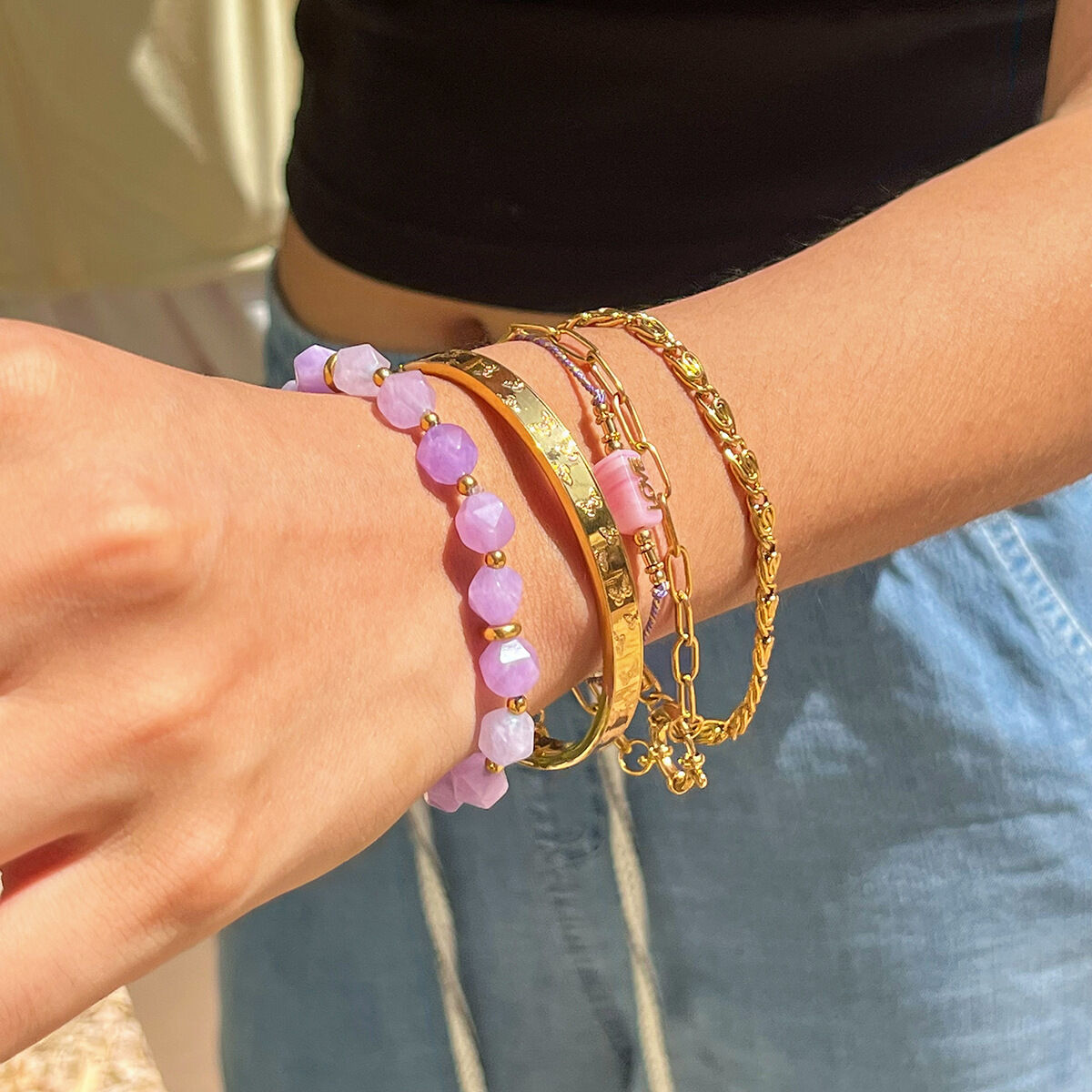 1 pezzo di braccialetti di perline da donna con perline colorate e pietre naturali Immagine4