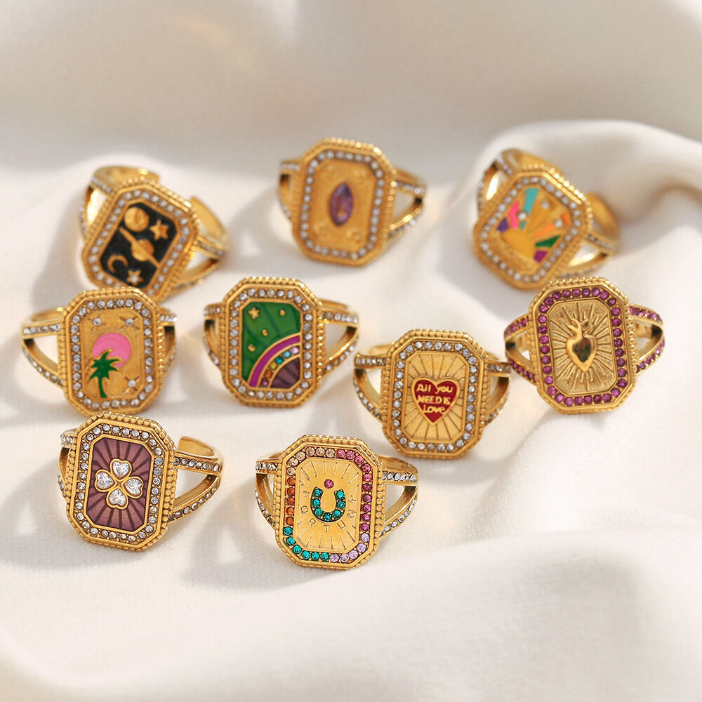 1 Piece Retro Tarot Stainless Steel Waterproof Gold Color Statement Ring h5Picture2