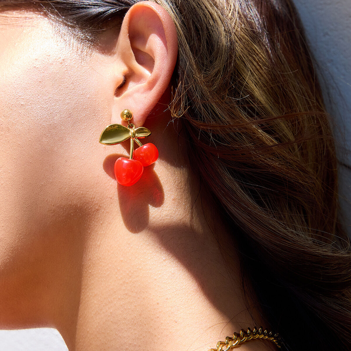 1 Pair Vivid Cherry Stainless Steel Waterproof Gold Color Women's Drop Earrings 2
