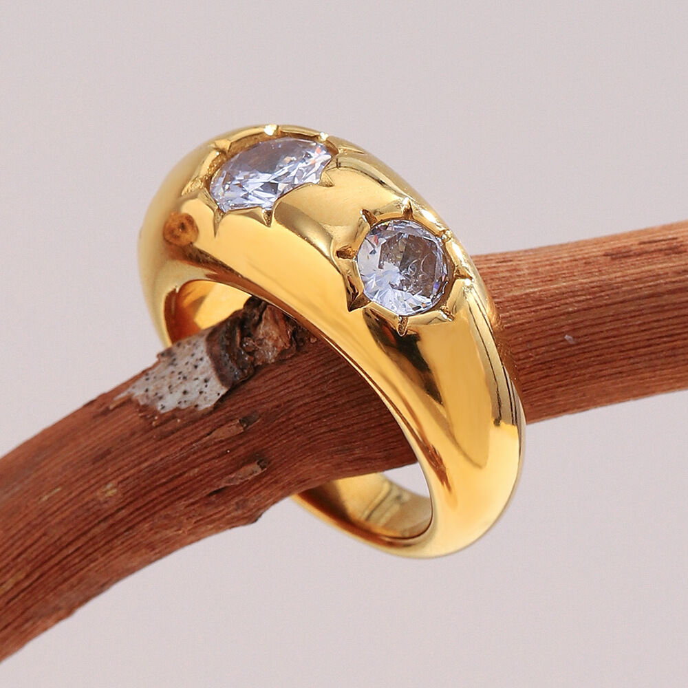 1 Piece Glamorous Round Stainless Steel Waterproof Gold Color Gemstone Rings h5 Picture2