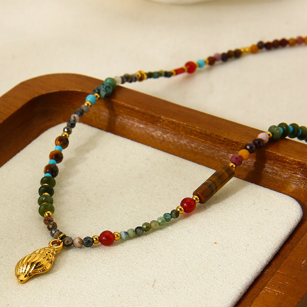 1 Piece Natural Stones Gold Color Beaded Necklace 2