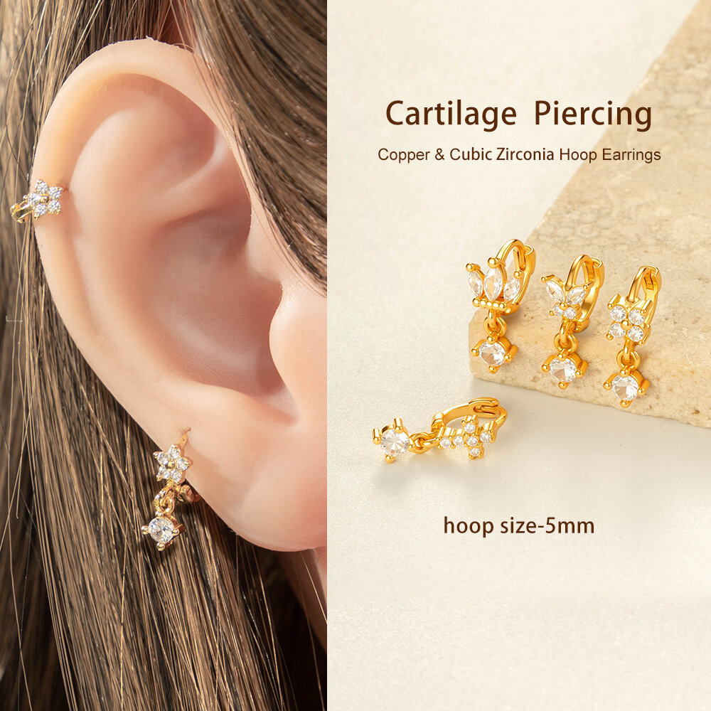 1 orecchino piercing a farfalla in zircone color rame e oro h5 Immagine4