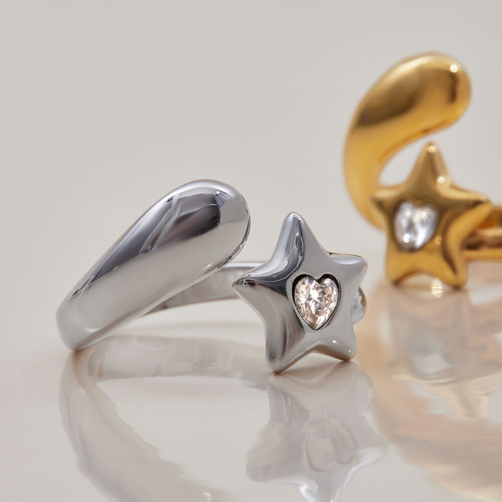 1 stuk designbare ster, roestvrijstalen, waterdichte statement ring in witgoudkleur h5Afbeelding4