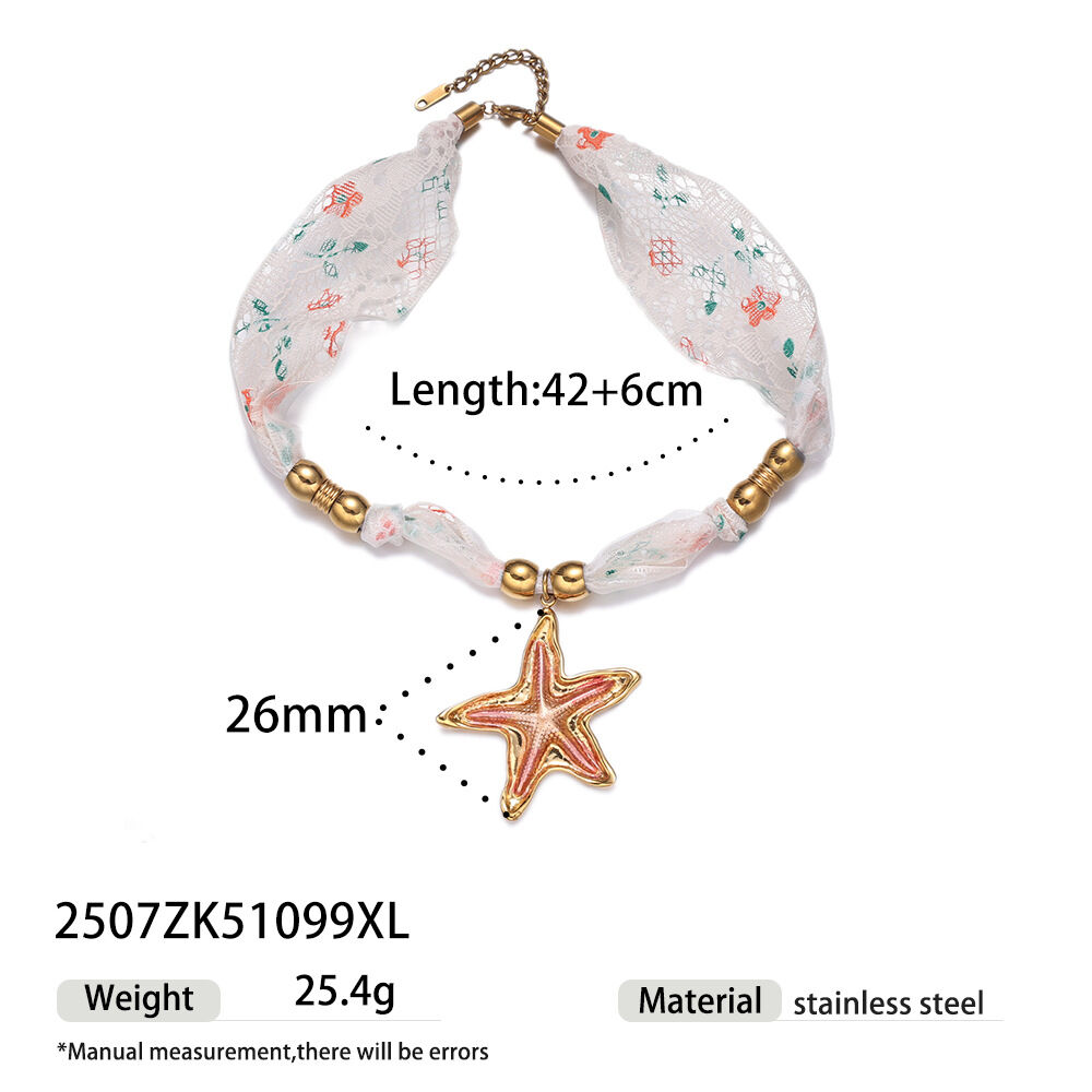 1 Piece Romantic Stainless Steel Waterproof Gold Color Fabric Pendant Necklace