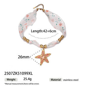 1 Piece Romantic Stainless Steel Waterproof Gold Color Fabric Pendant Necklace h5