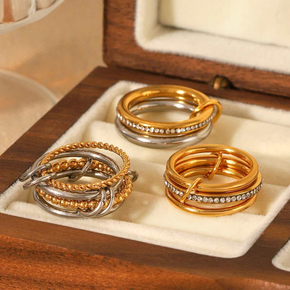 1 Pair Simple Series Daily Geometric Stainless Steel Waterproof Statement Rings h5Picture5