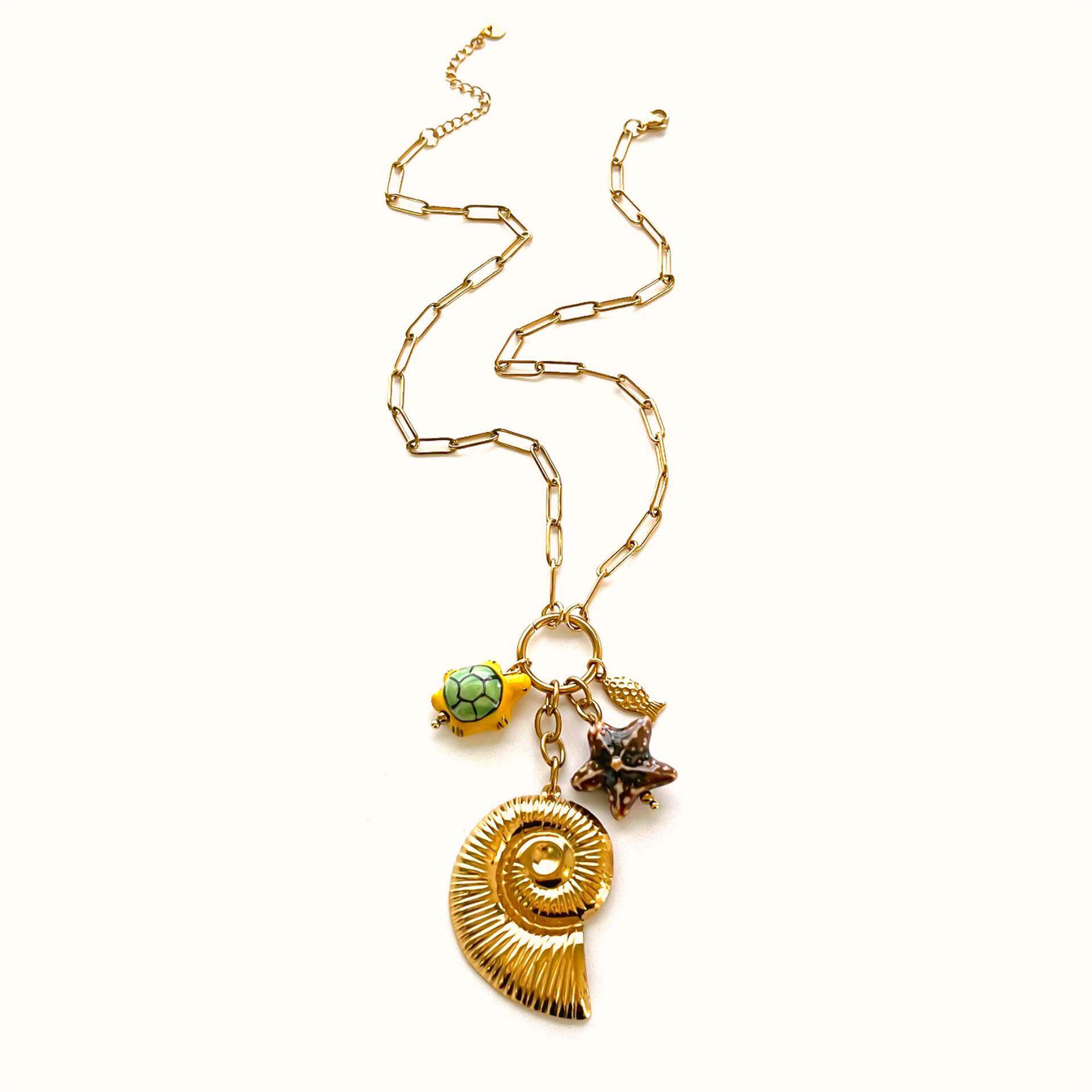 1 Piece Shell Stainless Steel Waterproof Gold Color Pendant Necklace 