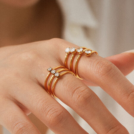 1 Piece Simple Three Layers Stainless Steel Waterproof Gold Color Zircon Statement Rings 2