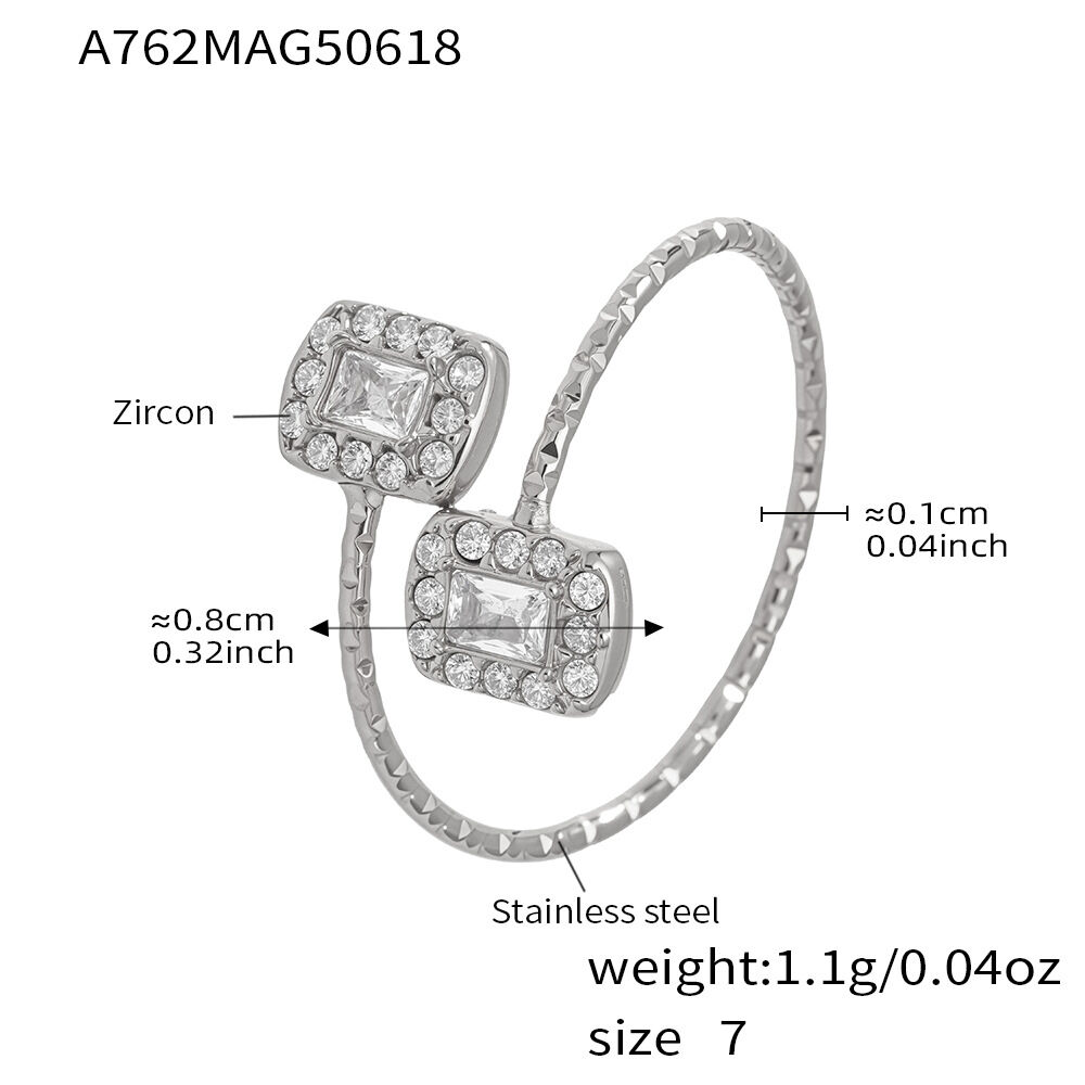 A762-Steel 5A Zircon Rectangular Ring/No.7 Picture2