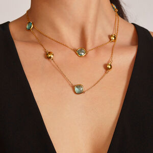 1 pezzo di collana con ciondolo da donna in acciaio inossidabile color oro impermeabile a forma di rettangolo retrò h5 Immagine5