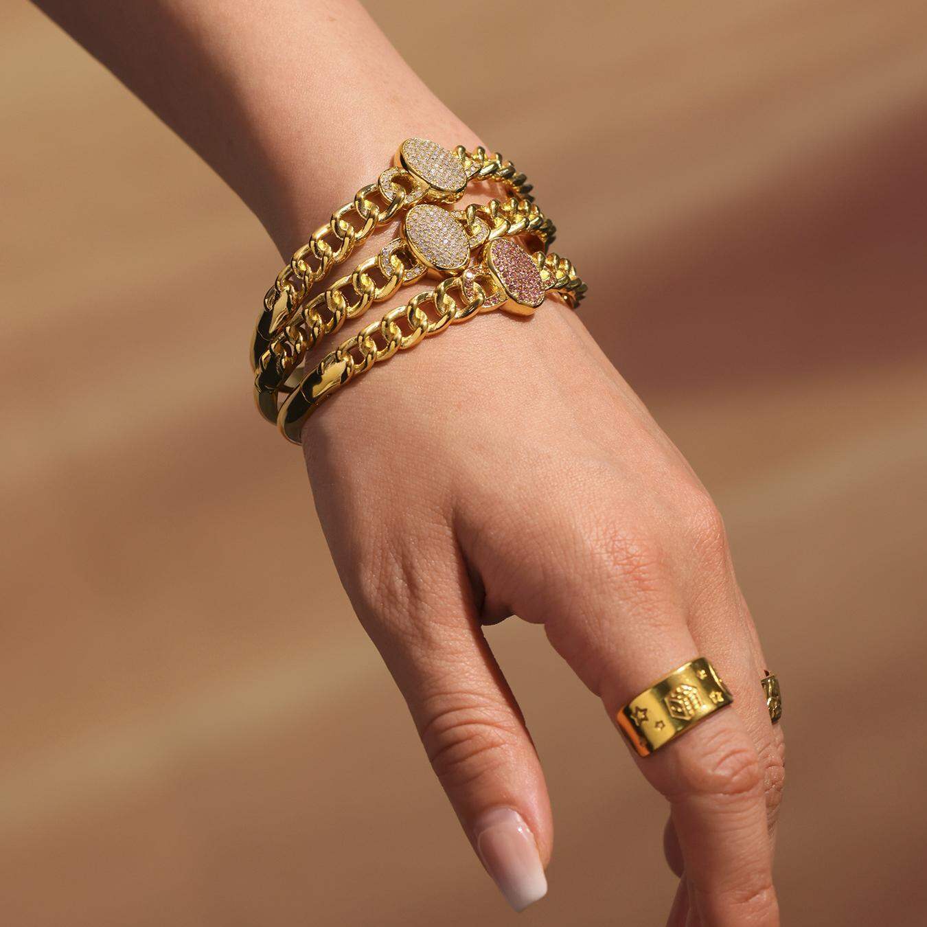 Bracelet jonc ovale de luxe pour femme, en acier inoxydable, couleur or, étanche (1 pièce)