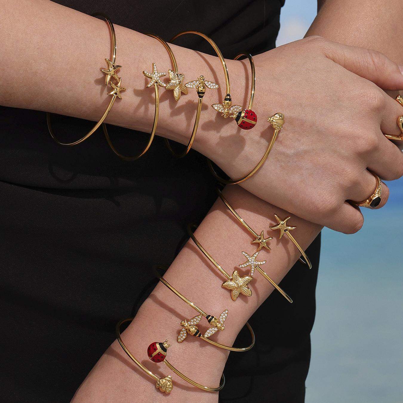 1 Piece Delicate Insect Stainless Steel Waterproof Gold Color Zircon Women's Bangles