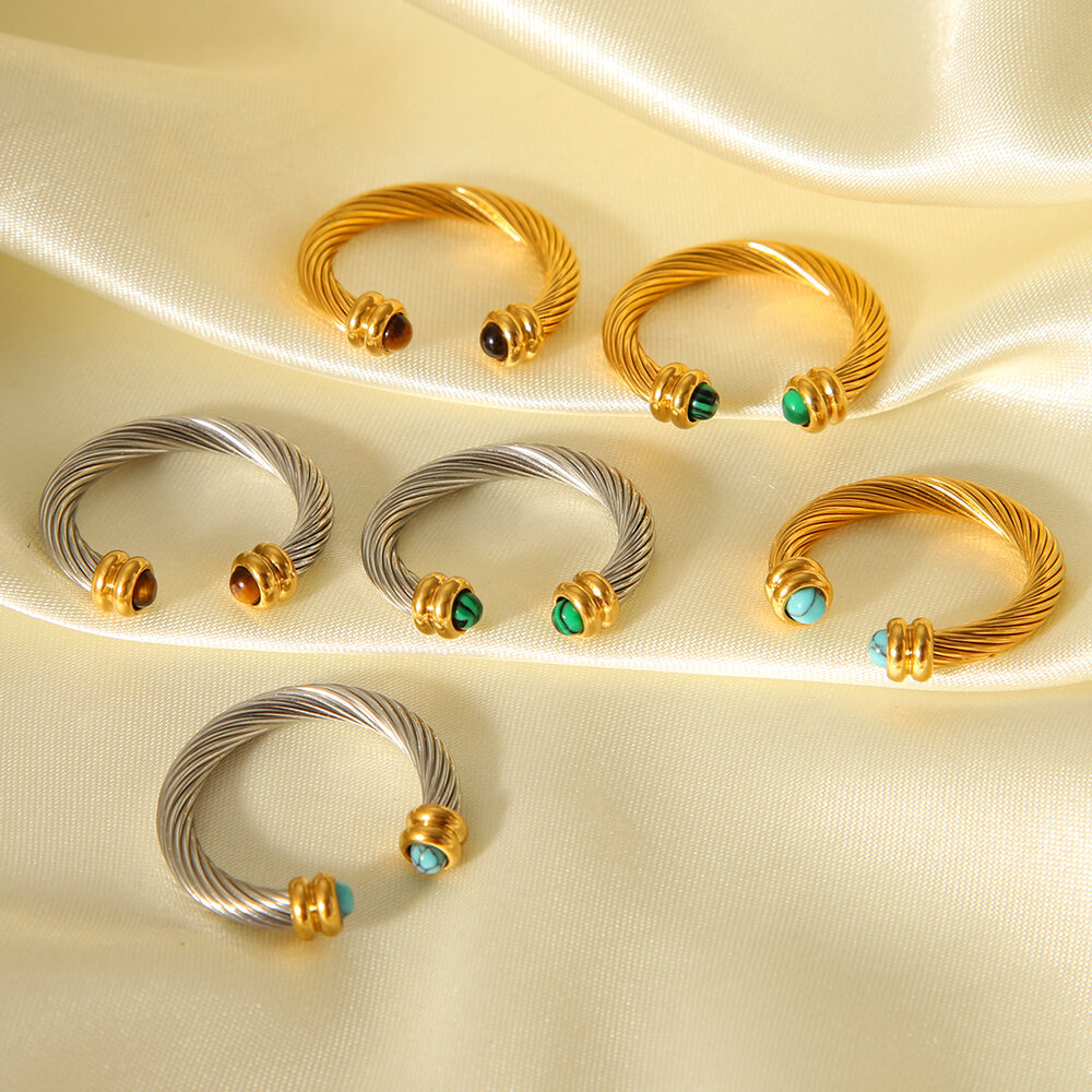 1 Stück ringförmiger, wasserdichter Statement-Ring aus Edelstahl in Goldfarbe mit Naturstein h5Bild8