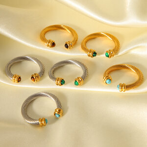 1 Stück ringförmiger, wasserdichter Statement-Ring aus Edelstahl in Goldfarbe mit Naturstein h5 Bild8