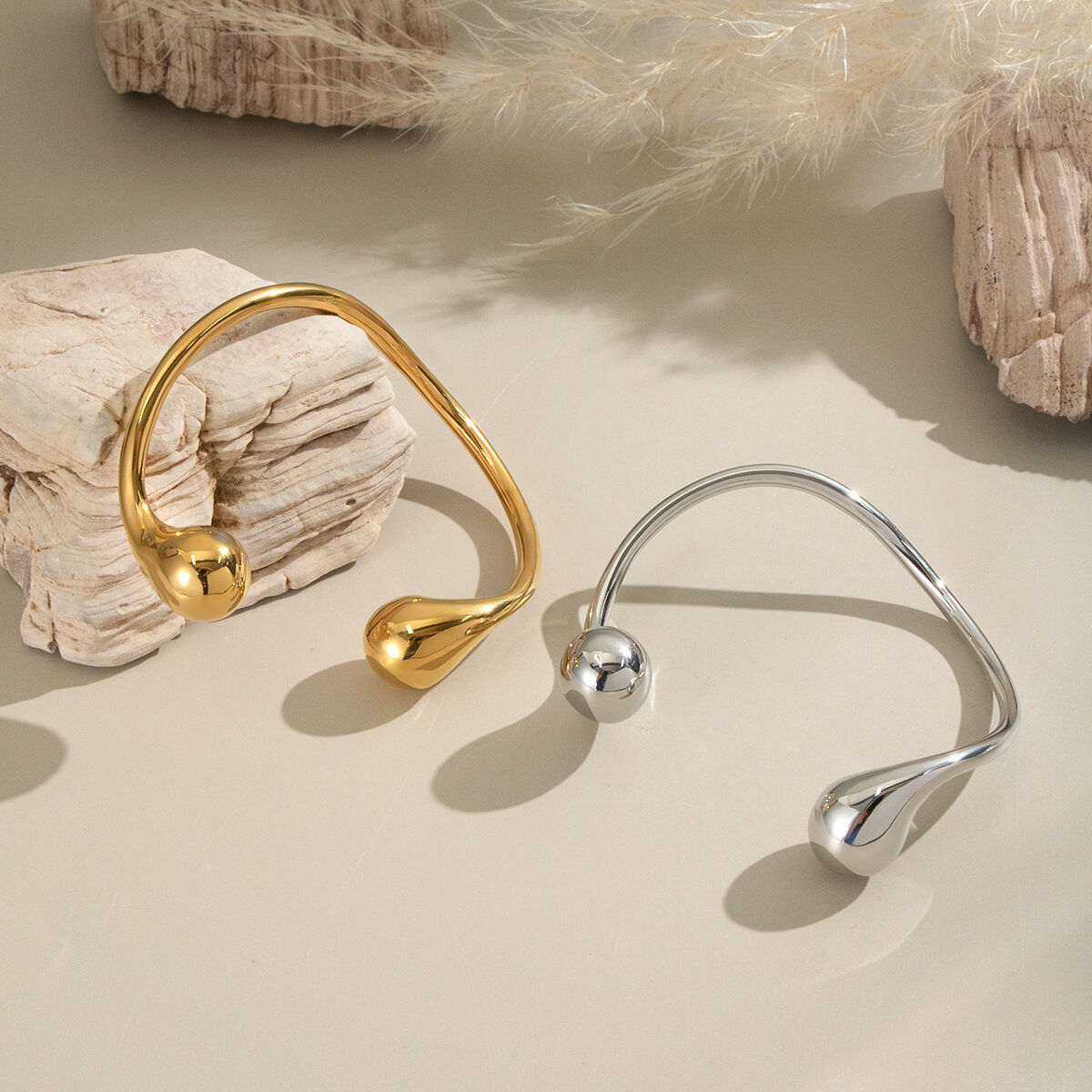 1 Piece Irregular Shape Stainless Steel Waterproof Gold Color Cuff Bangle Picture3