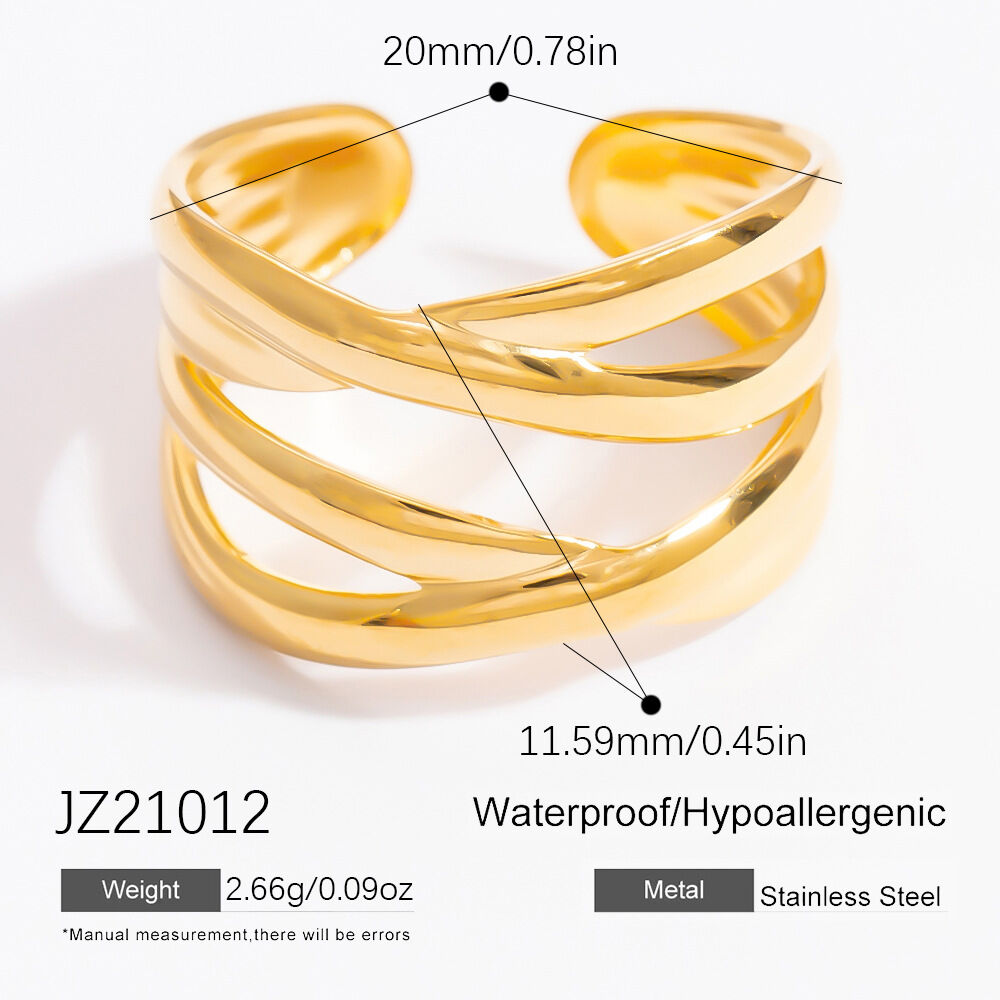 Bague statement en acier inoxydable étanche couleur or (1 pièce) h5 Image2