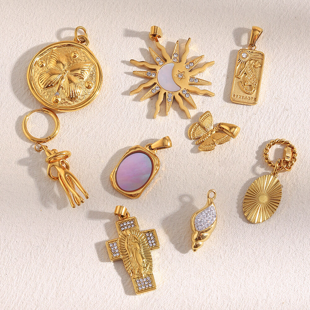 1 paio di pendenti semplici da donna in acciaio inossidabile color oro con motivo a sole fai da te