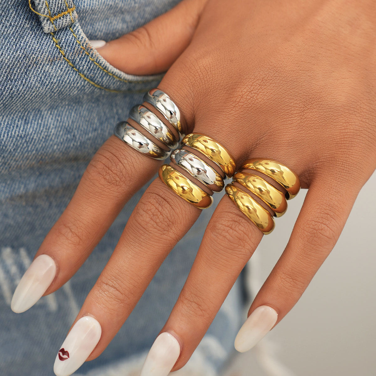 Anelli minimalisti color oro impermeabili in acciaio inossidabile con cerchio casual, serie semplice, 1 pezzo h5 Immagine7