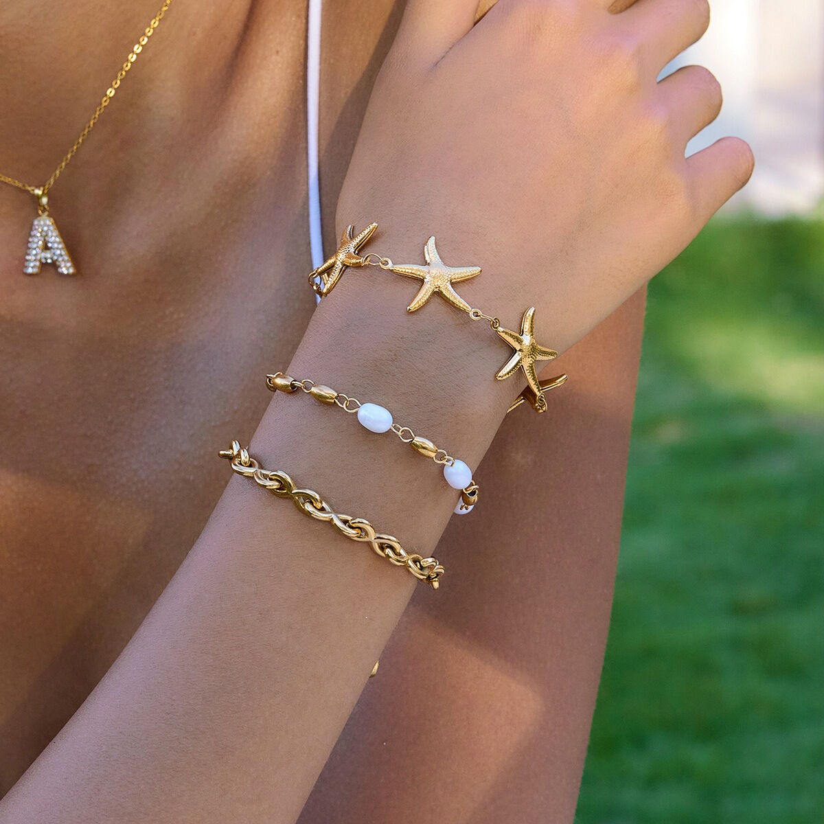 1 Piece Vacation Starfish Stainless Steel Waterproof Gold Color Women's Chain Bracelets h5 Picture4