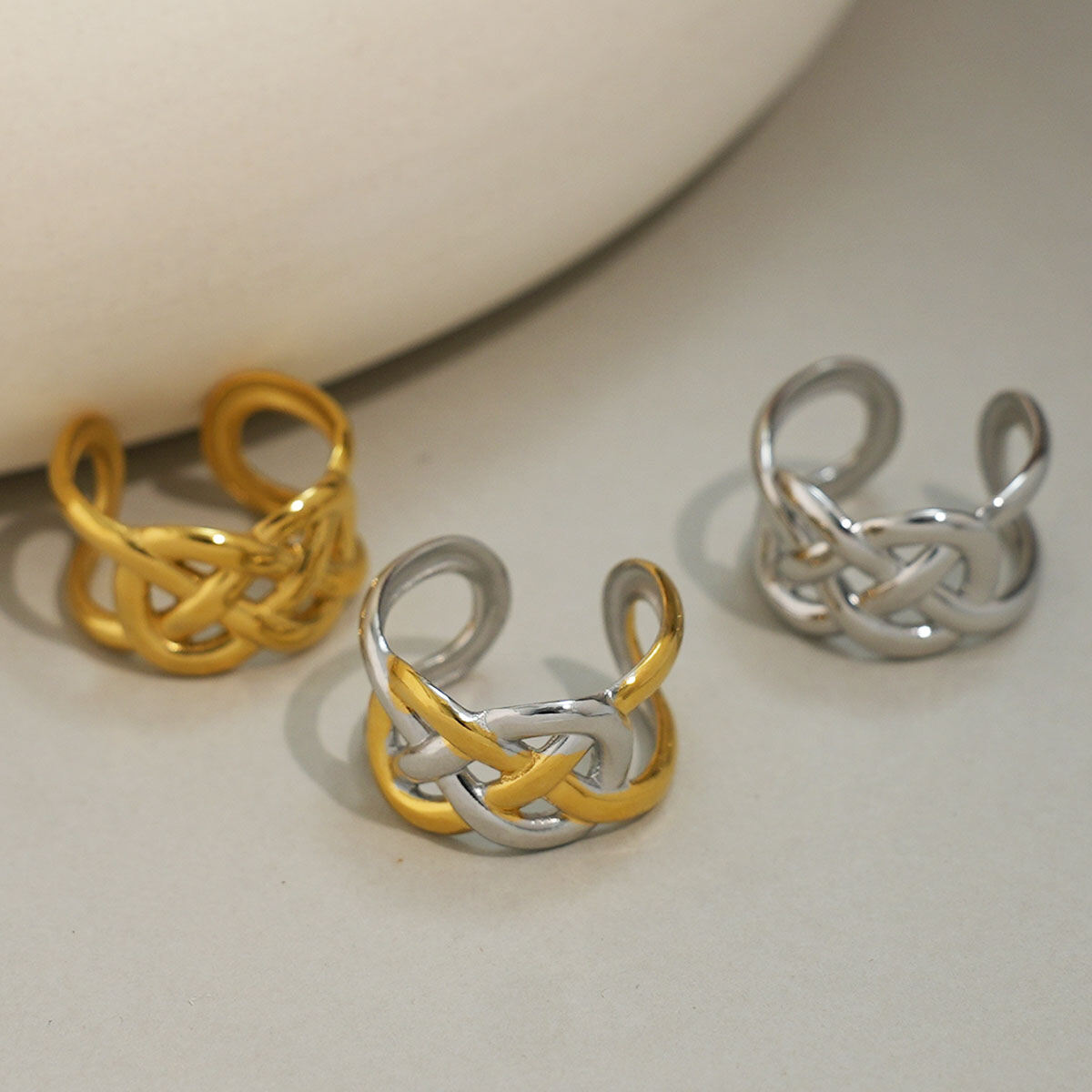 1 Piece  Casual Woven Stainless Steel Waterproof  Gold Color Statement Rings Picture6