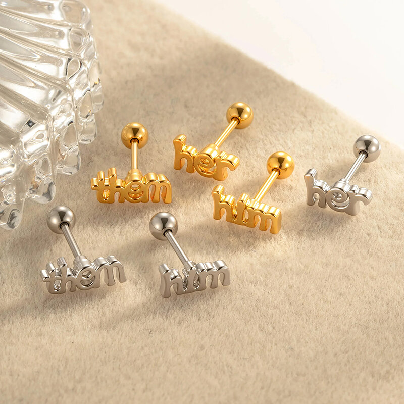 Orecchino piercing in zircone color rame e oro con lettera da 1 pezzo