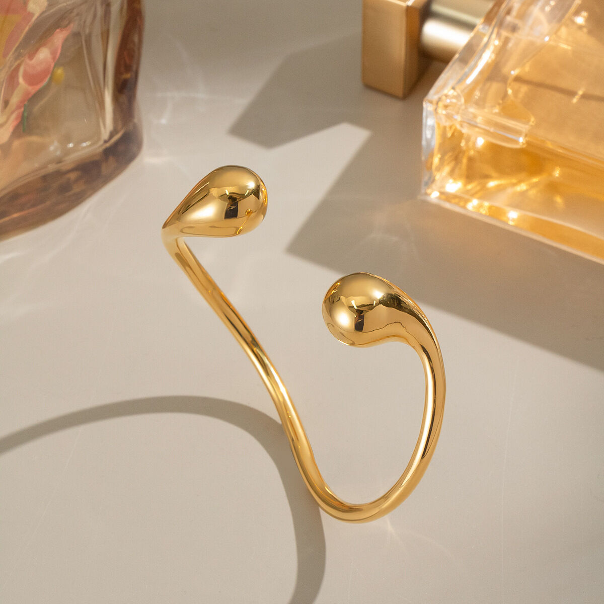 1 Piece Irregular Shape Stainless Steel Waterproof Gold Color Cuff Bangle h5 Picture4