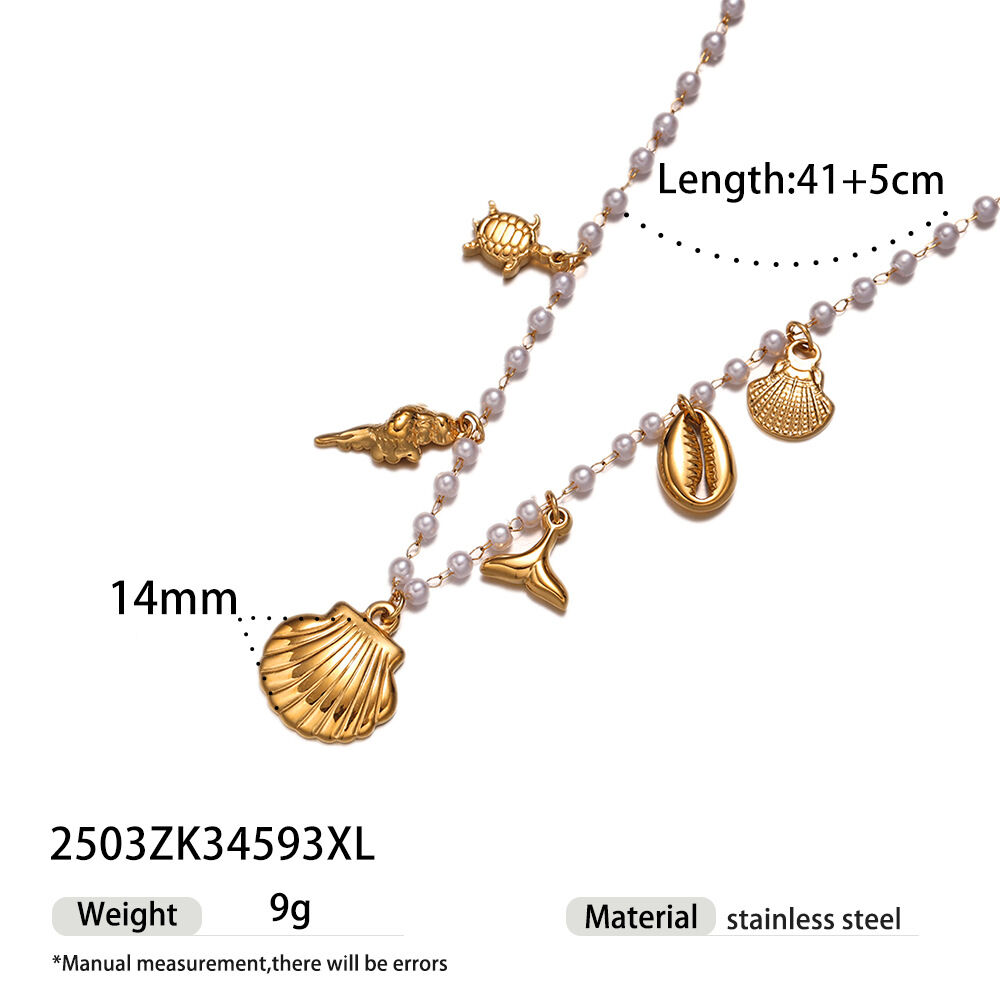 1 Piece Shell Natural Stones Gold Color Beaded Necklace Picture2