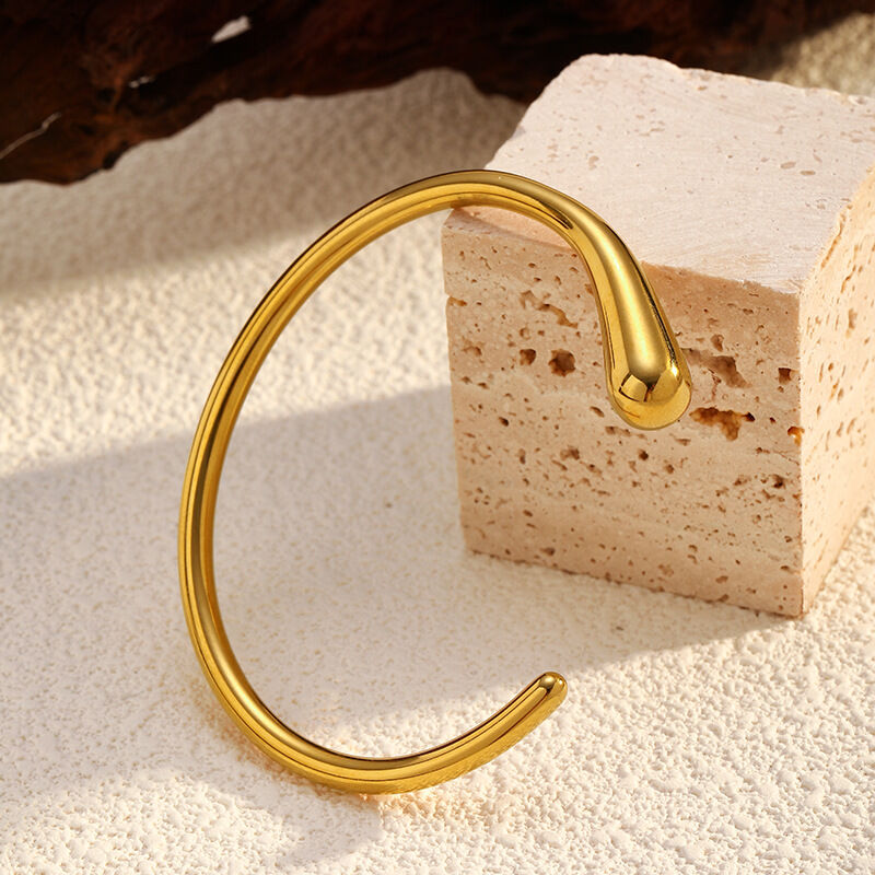 1 Piece Simple Circle Stainless Steel Waterproof  Gold Color  Cuff Bracelet 2