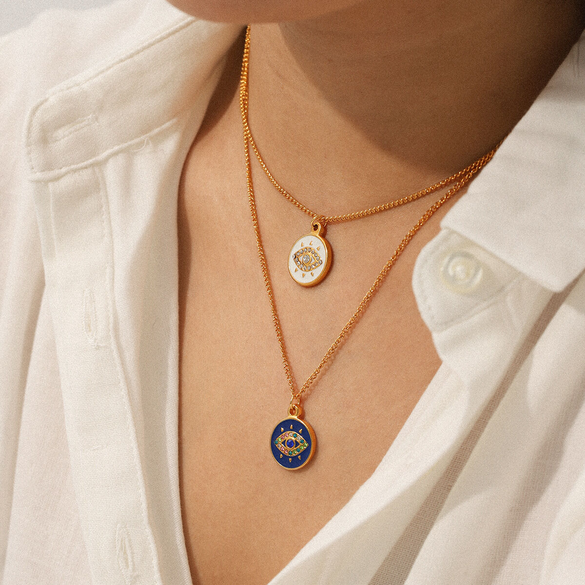 1 Piece Devil's Eye Stainless Steel Waterproof  Women's Pendant Necklaces