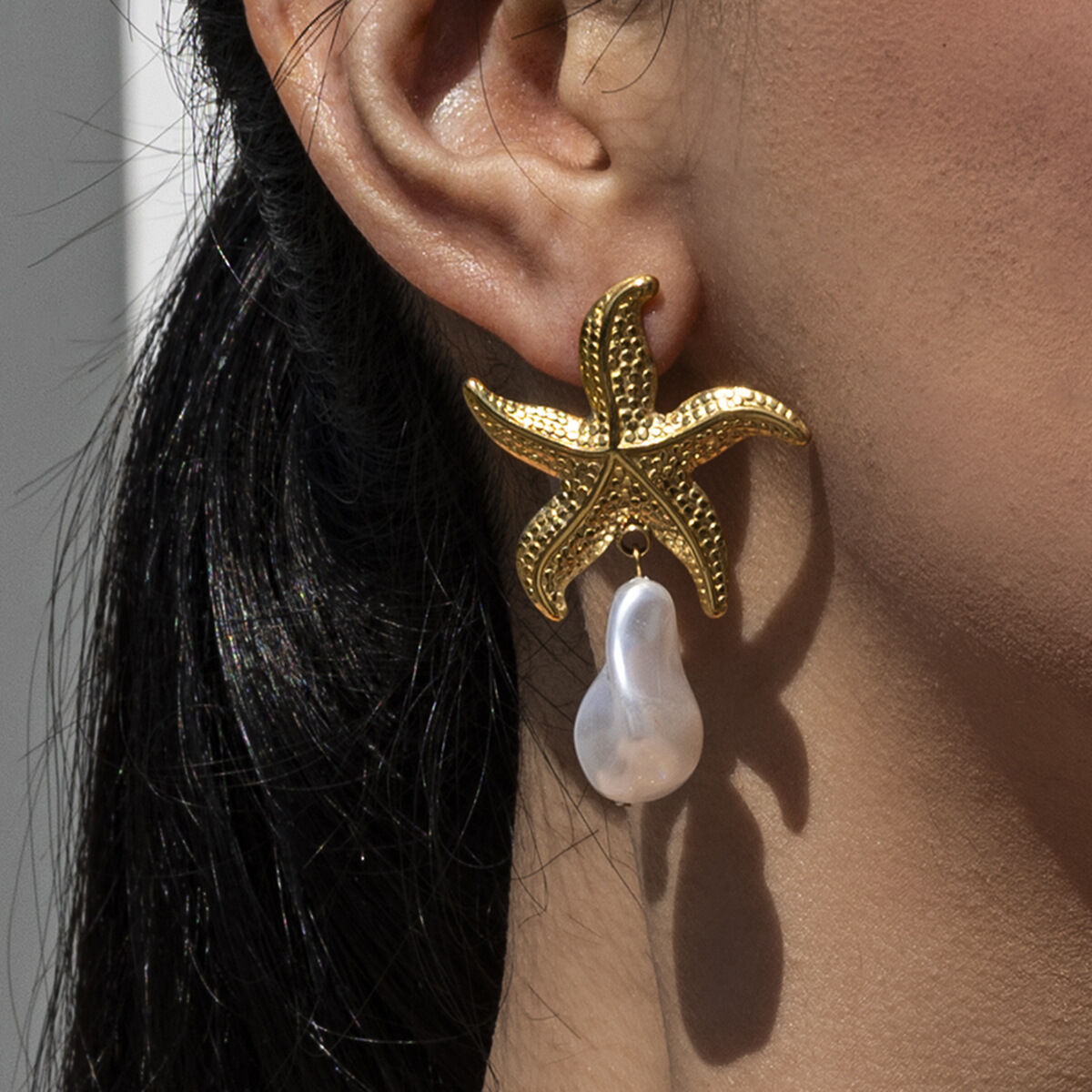 1 Pair Starfish Stainless Steel Waterproof  Gold Color Drop Earrings 2