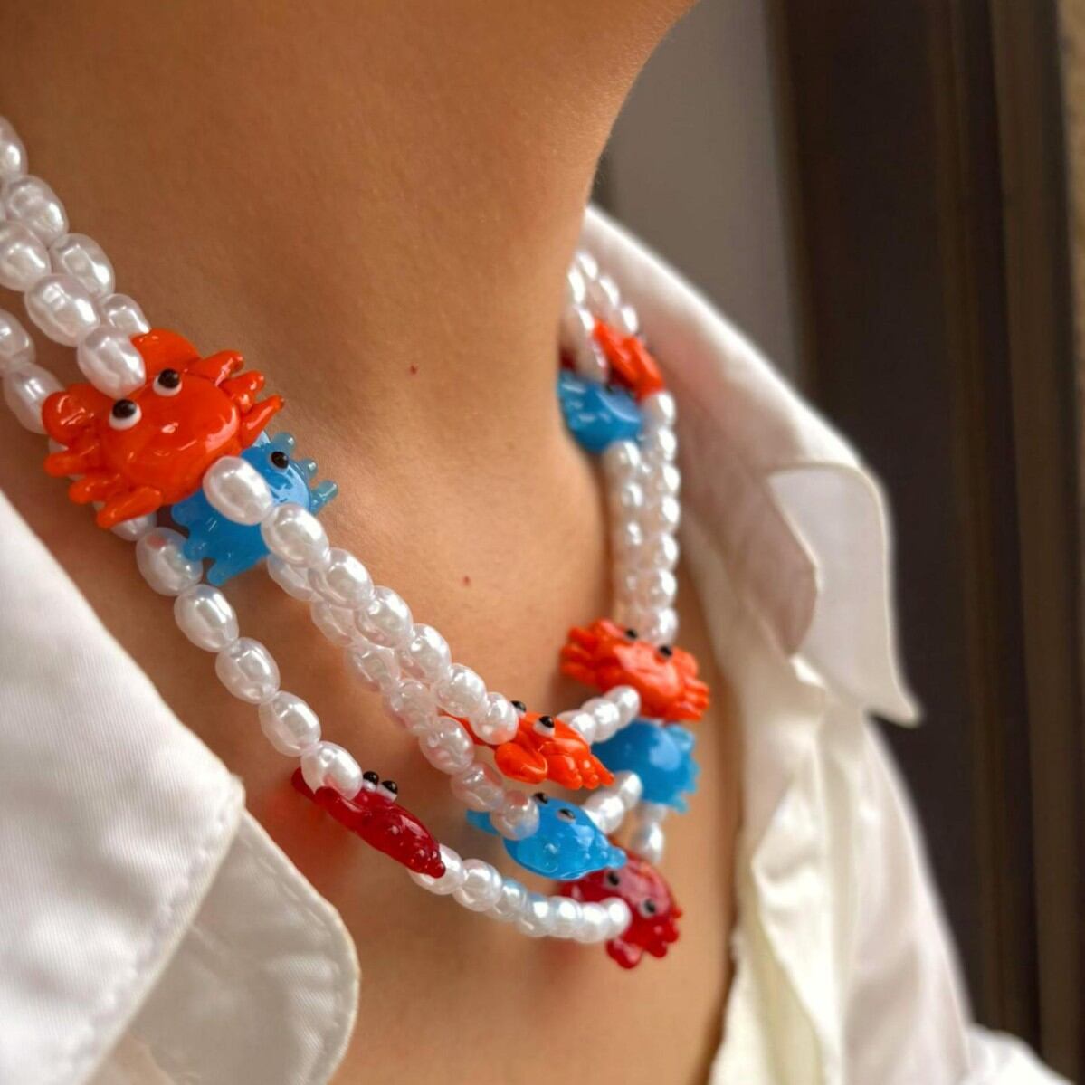 Collar de perlas de cangrejo esmaltadas de 1 pieza 2