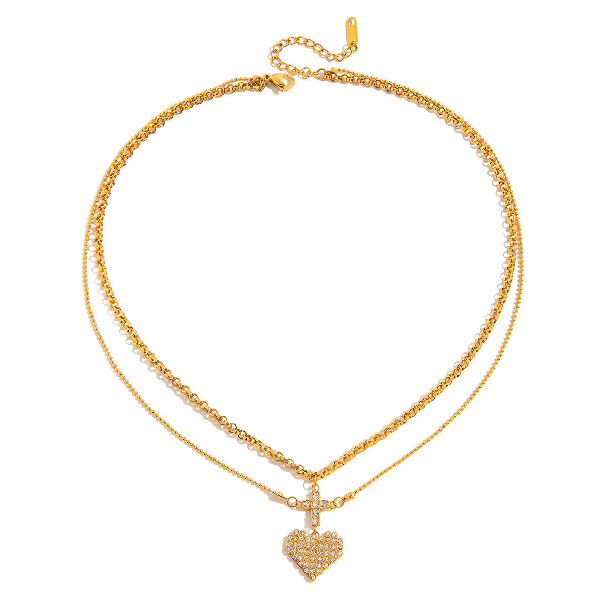1 Piece Romantic Heart Stainless Steel Waterproof Gold Color Women's Layered Necklaces 