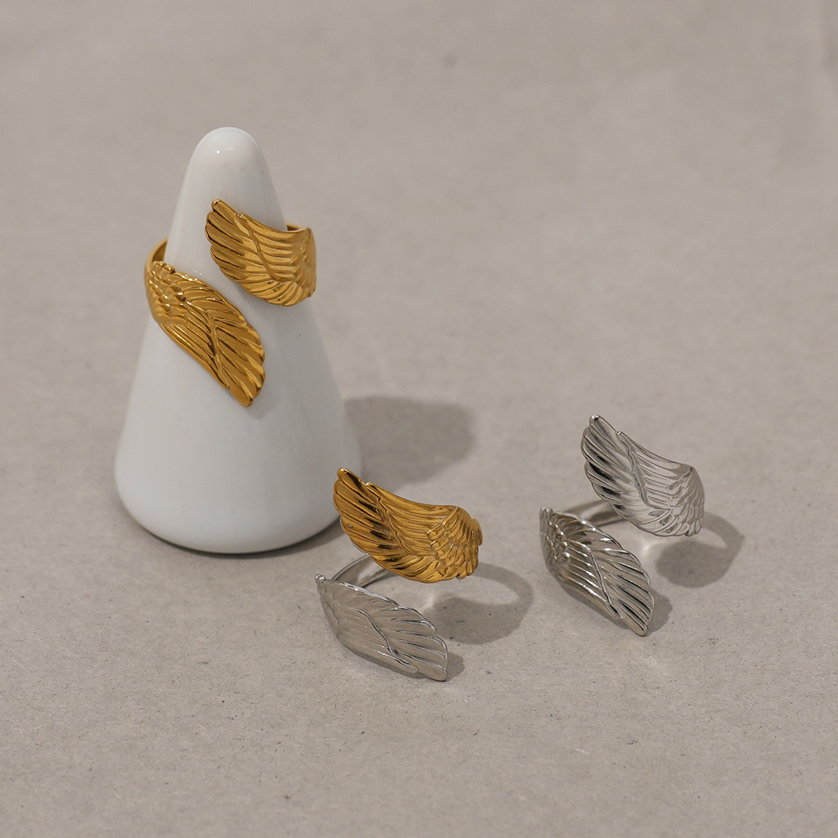 1 Piece Simple Series Natural Wings Stainless Steel Waterproof  Women's  Statement Rings h5 Picture5