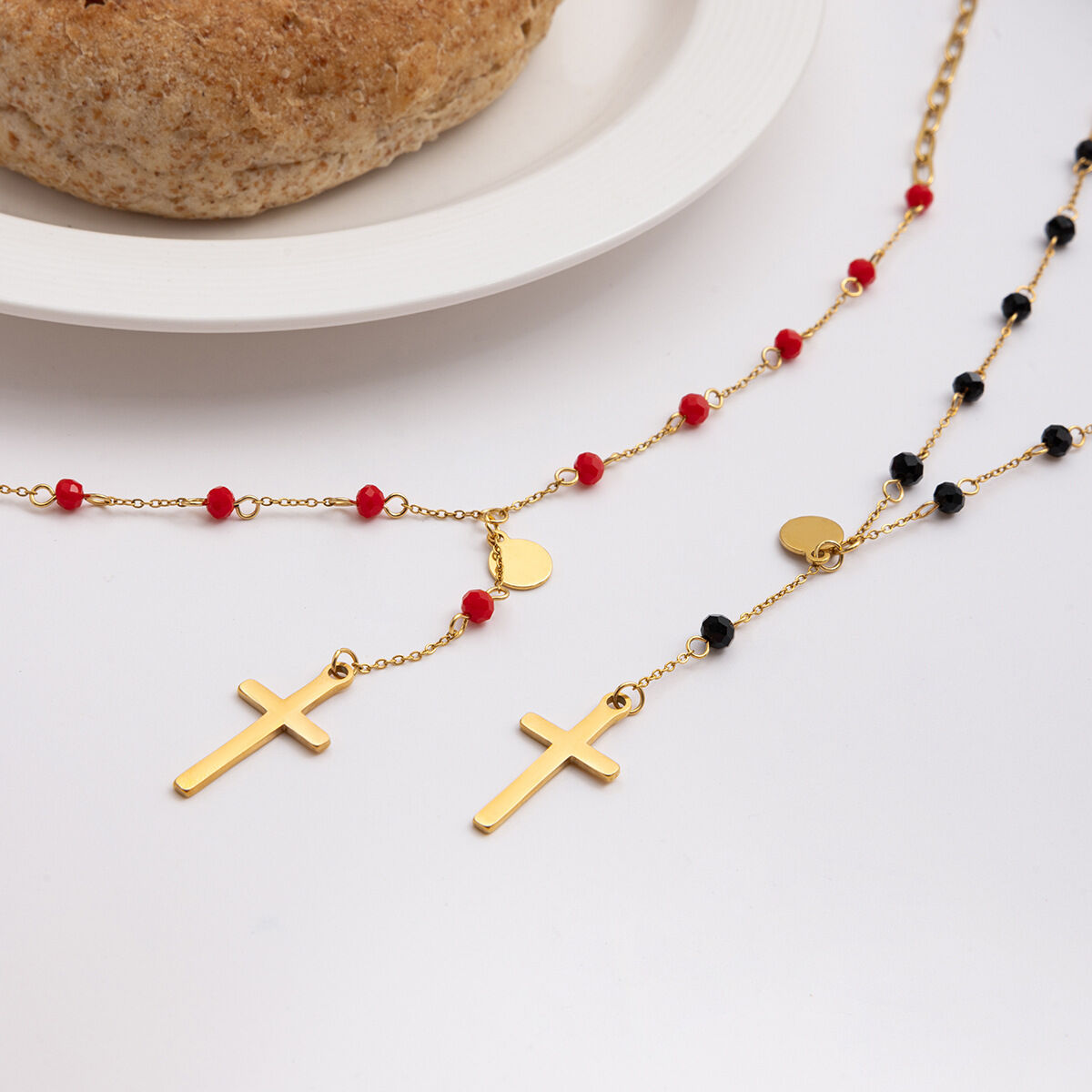 Collana con ciondolo da donna color oro impermeabile in acciaio inossidabile con croce di personalità , 1 pezzo h5Immagine6