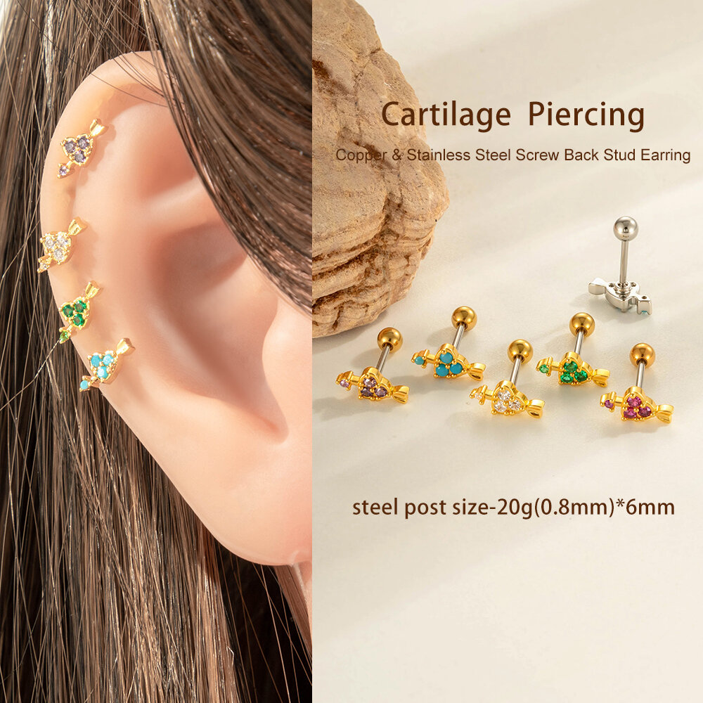 1 stuk hart koper goud kleur zirkoon piercing oorbel Afbeelding4