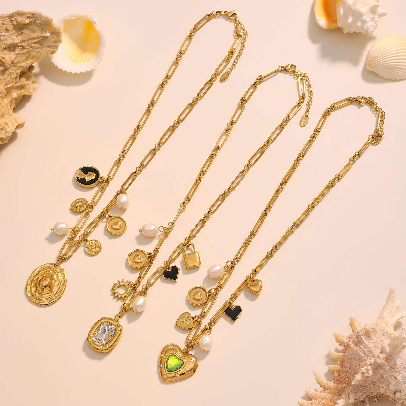 1 Piece Luxurious Zircon Heart Stainless Steel Waterproof Gold Color Women's Pendant Necklaces Picture5