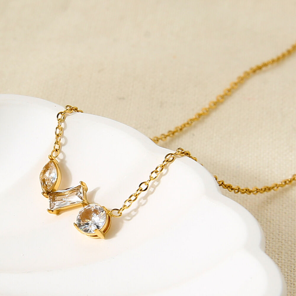 Collana con ciondolo in zircone color oro impermeabile in acciaio inossidabile da 1 pezzo h5 Immagine4