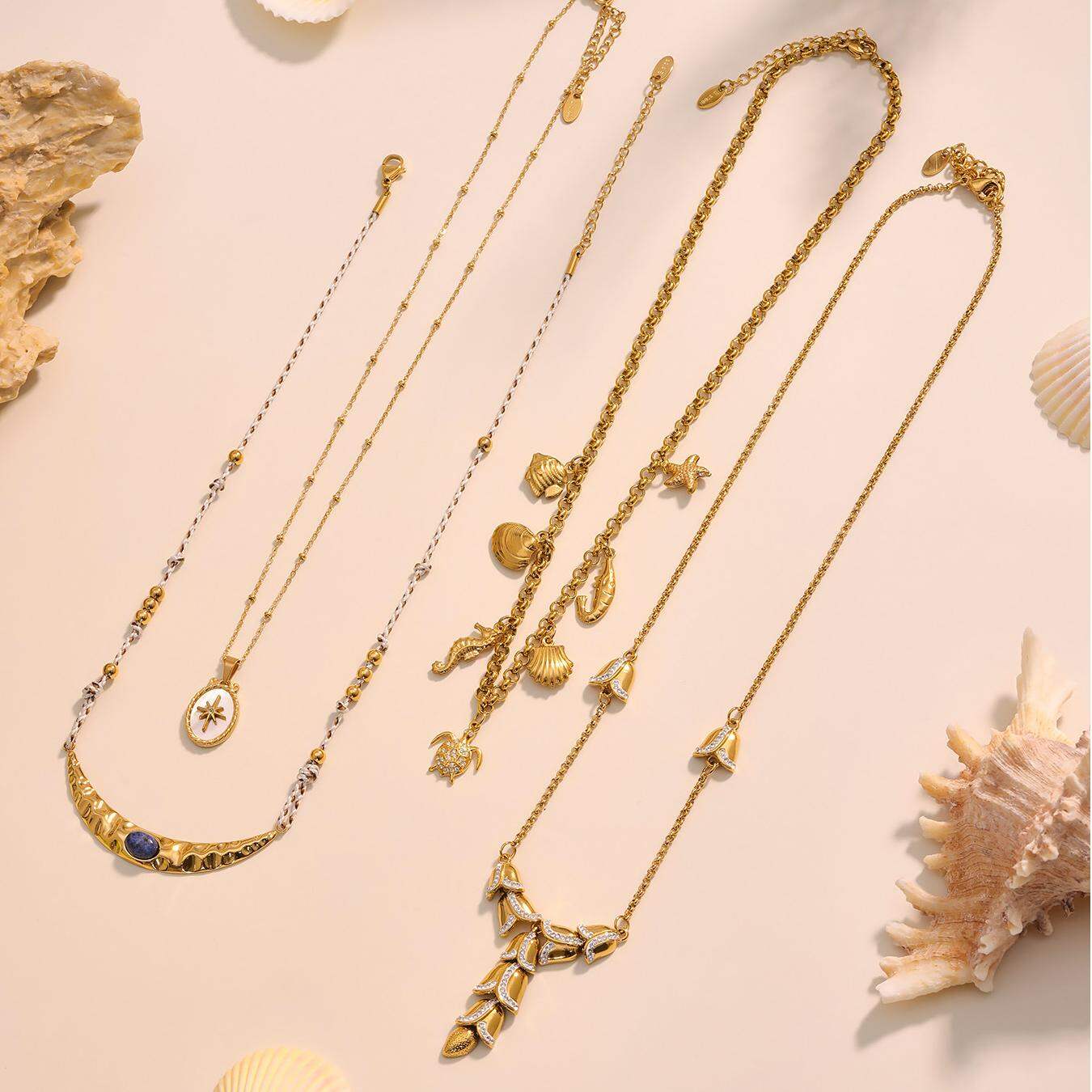 1 Piece Chic Stainless Steel Waterproof Gold Color Natural Stone Women's Pendant Necklaces 2