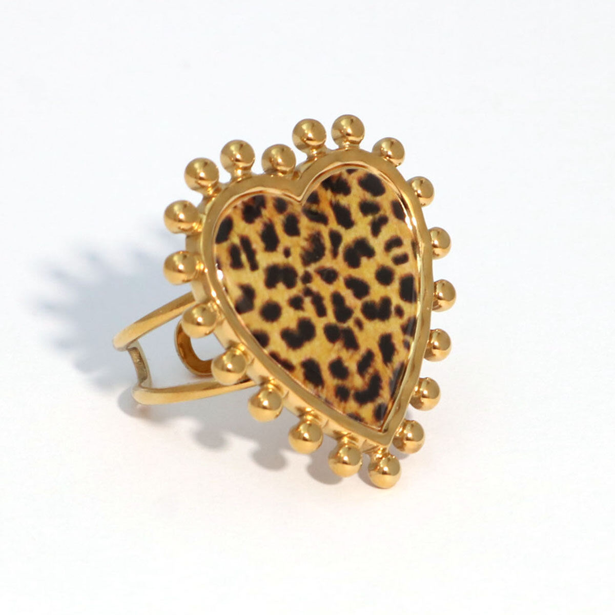 1 Piece Simple Daily Heart Leopard Print Stainless Steel Waterproof Statement Rings