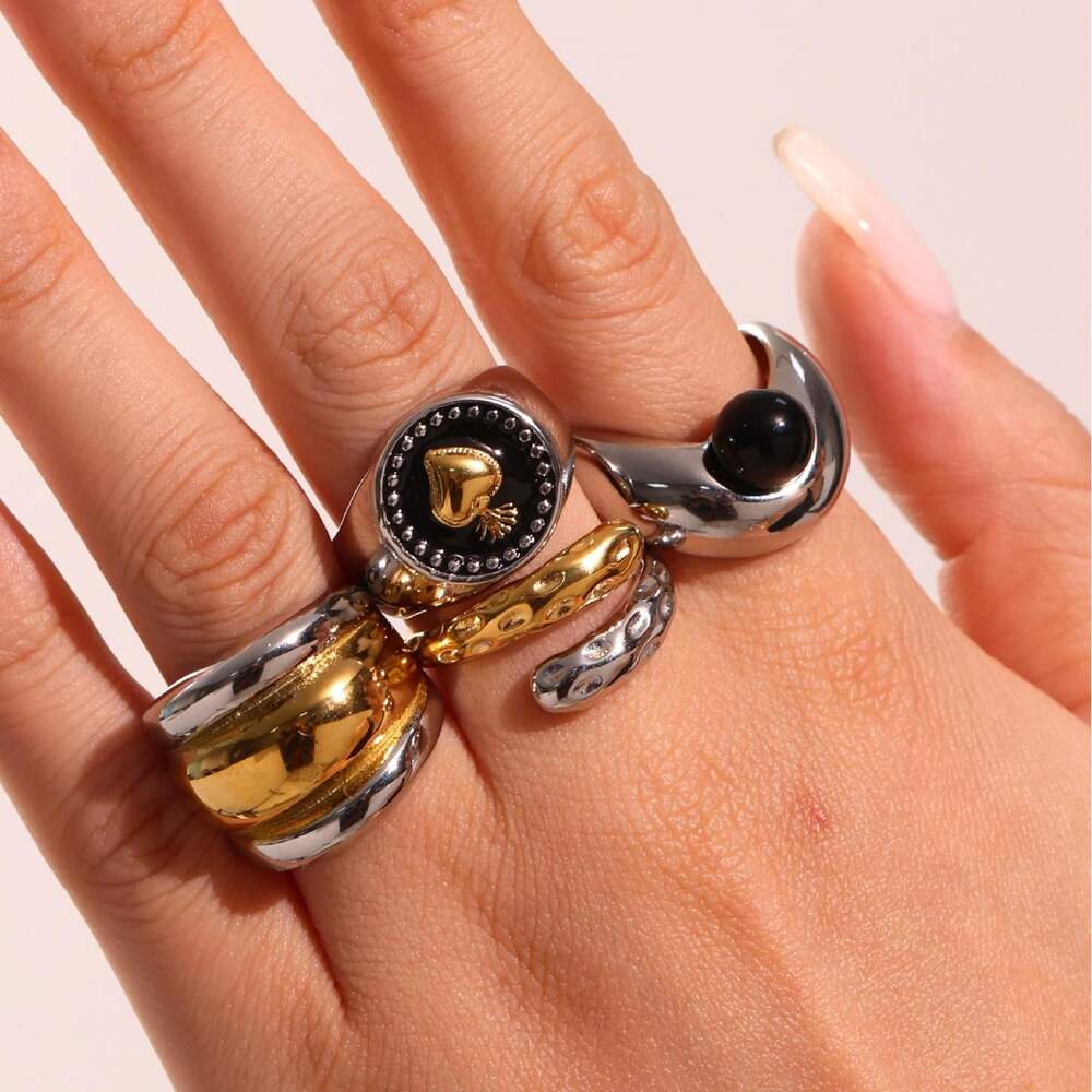 1 Piece Classic Irregular Shape Stainless Steel Waterproof Gold Color Statement Rings h5Picture6