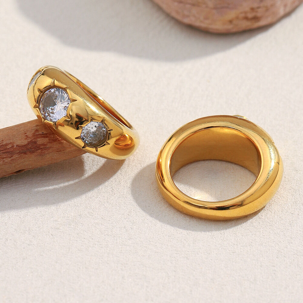 1 Piece Glamorous Round Stainless Steel Waterproof Gold Color Gemstone Rings h5 Picture6